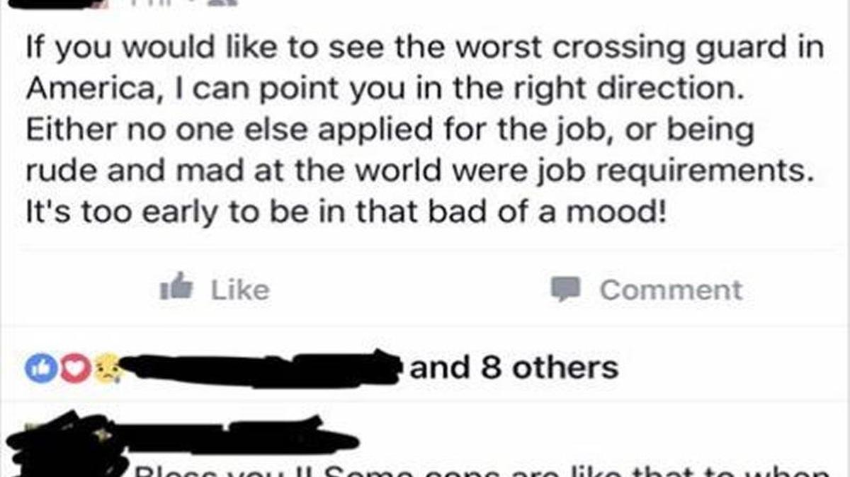 A screenshot shows comments criticizing a Eufaula crossing guard.