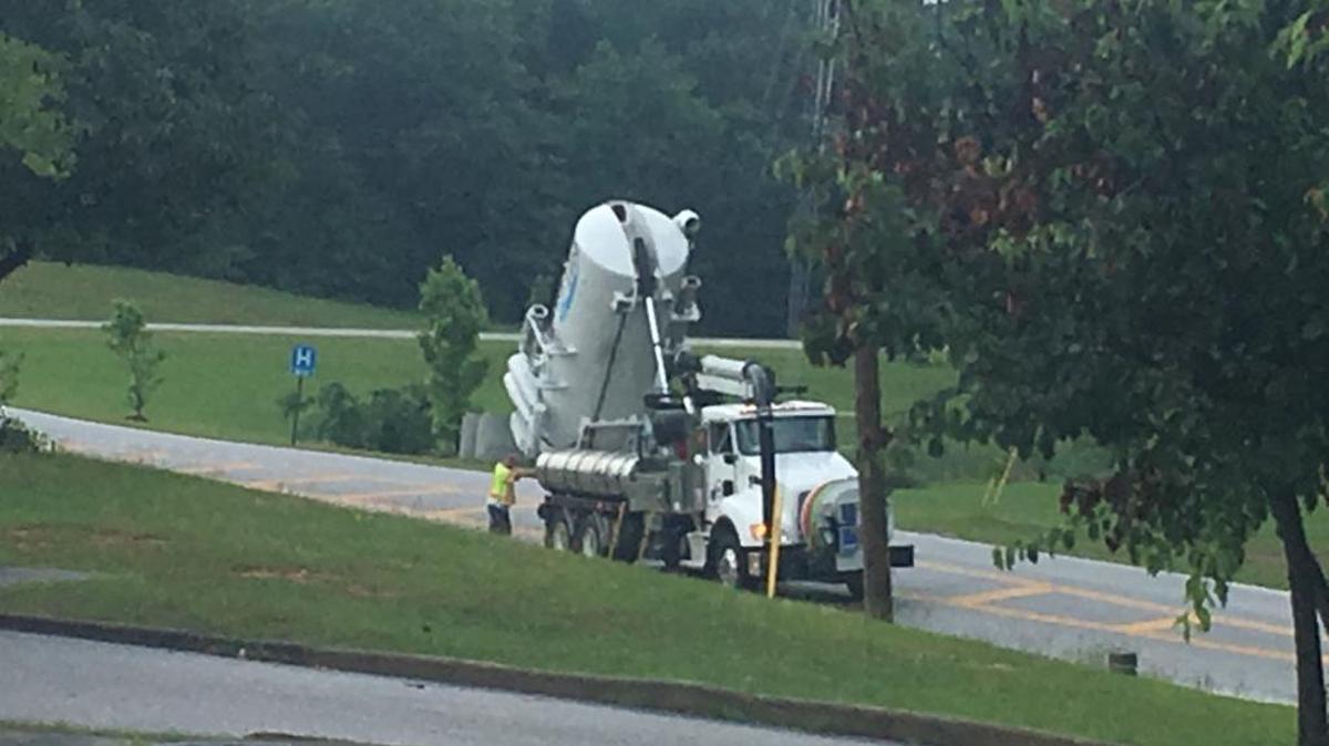 This vactor truck was busy in Phenix City on Saturday after picking up some sewage and dumping it in a manhole on Airport Road. The truck is needed while work continues on a new sewer line on River Chase Drive.