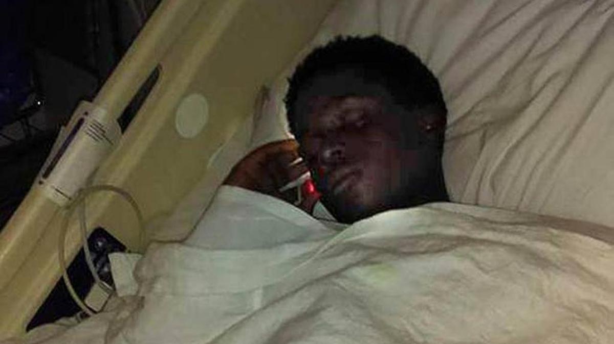 Montravious Thomas, 13, is shown here at Egleston Children’s Hospital in Atlanta. His right leg was amputated below the knee on Tuesday.