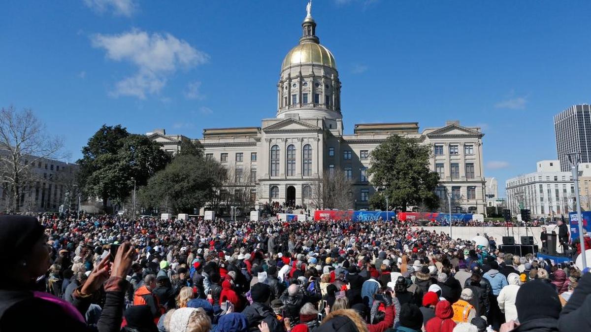 Liberty Plaza is filled to capacity with attendees of a "prayer rally" led by Evangelist Rev. Franklin Graham near the state Capitol, in Atlanta on Feb. 10.
