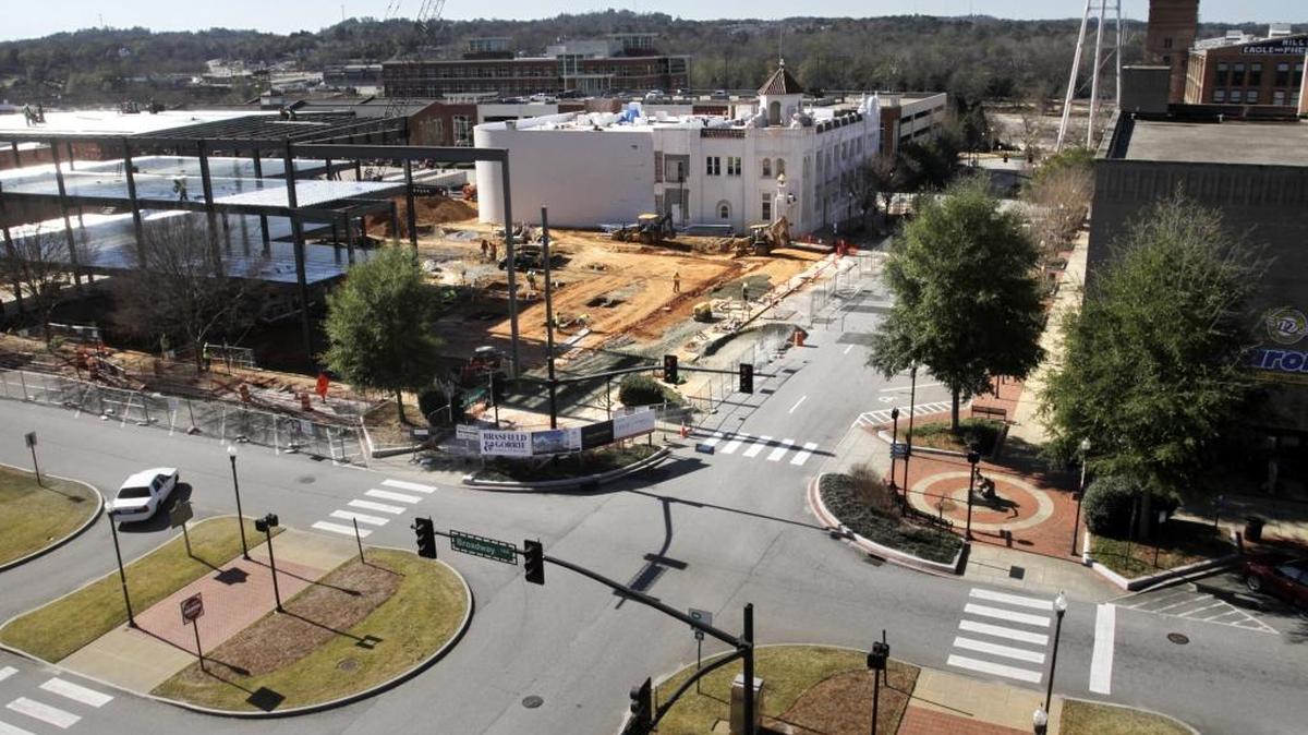 The corner of 1200 of Broadway where the former Ledger-Enquirer building is being redeveloped by Columbus State University. The location will be the site of the CSU College of Education and Health Professions.