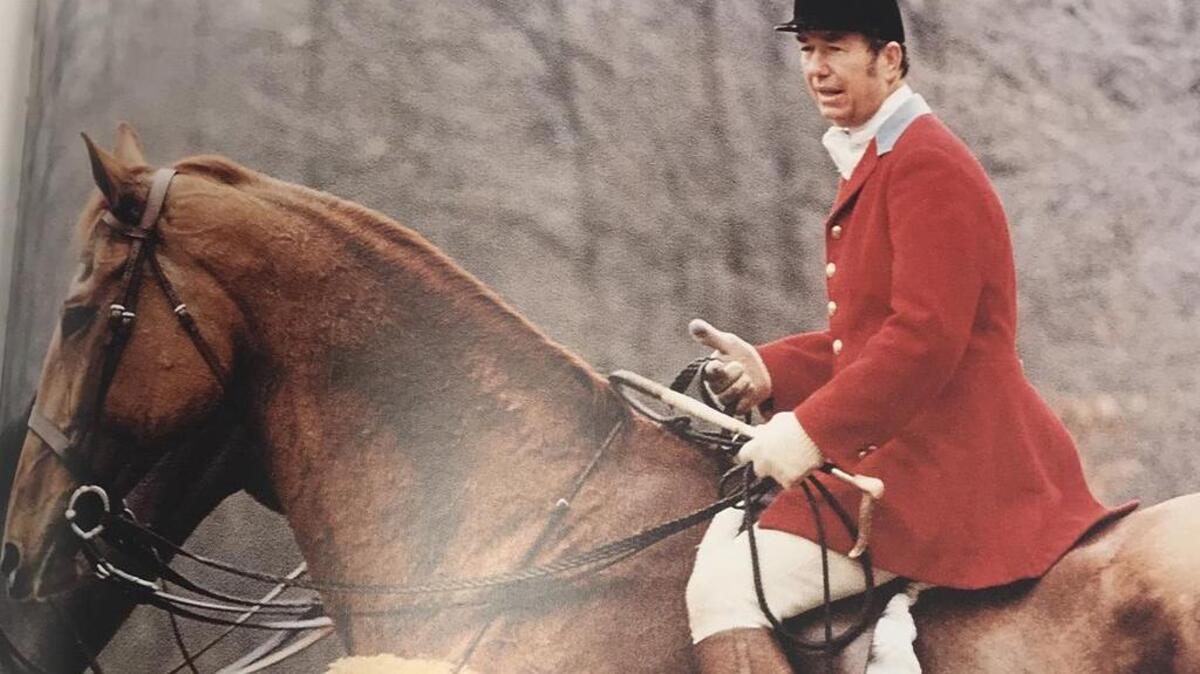 Ben Hardaway on Mrs. Valentine's good hunter mare, "Split Level" in Bob Crompton's hunt country, Pennsylvania.