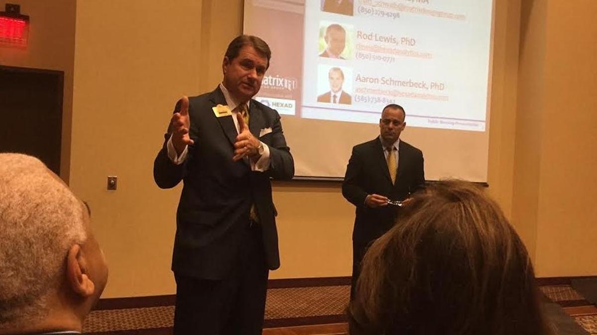 Brian Anderson, president and CEO, of Greater Columbus Chamber of Commerce, notes how information will be compiled in economic impact study.
