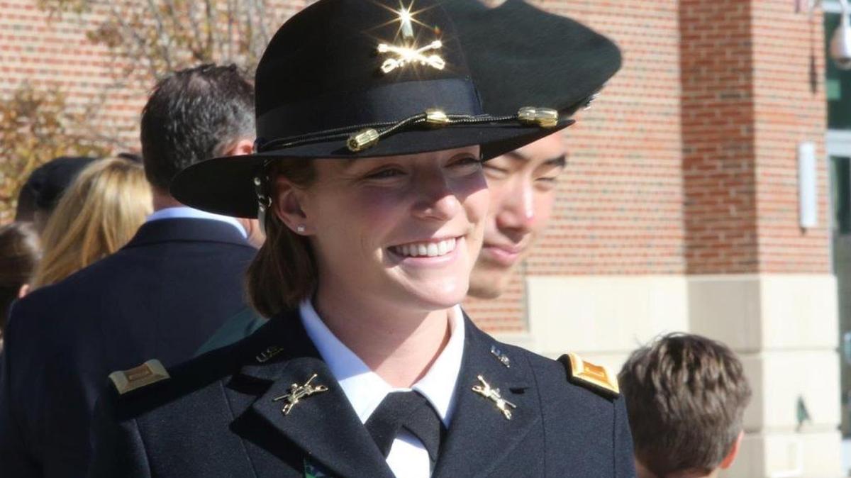 An Armor Basic Officer Leadership Course graduate proudly wears her Stetson Thursday following graduation.