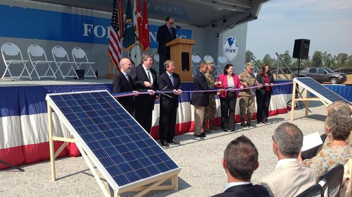Fort Benning, Army, political and Georgia Power representatives cut the ribbon on a new solar power facility on Fort Benning on Wednesday.