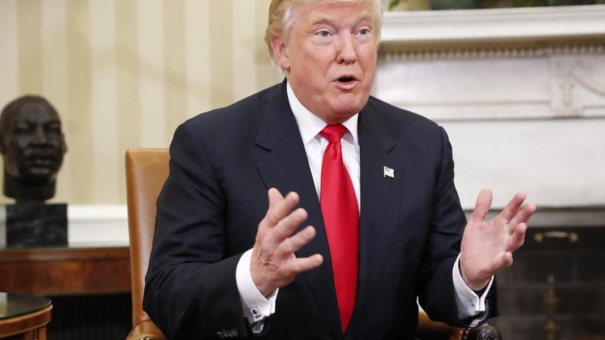 President-elect Donald Trump speaks during his meeting with President Barack Obama in the Oval Office of the White House in Washington on Nov. 10, 2016.