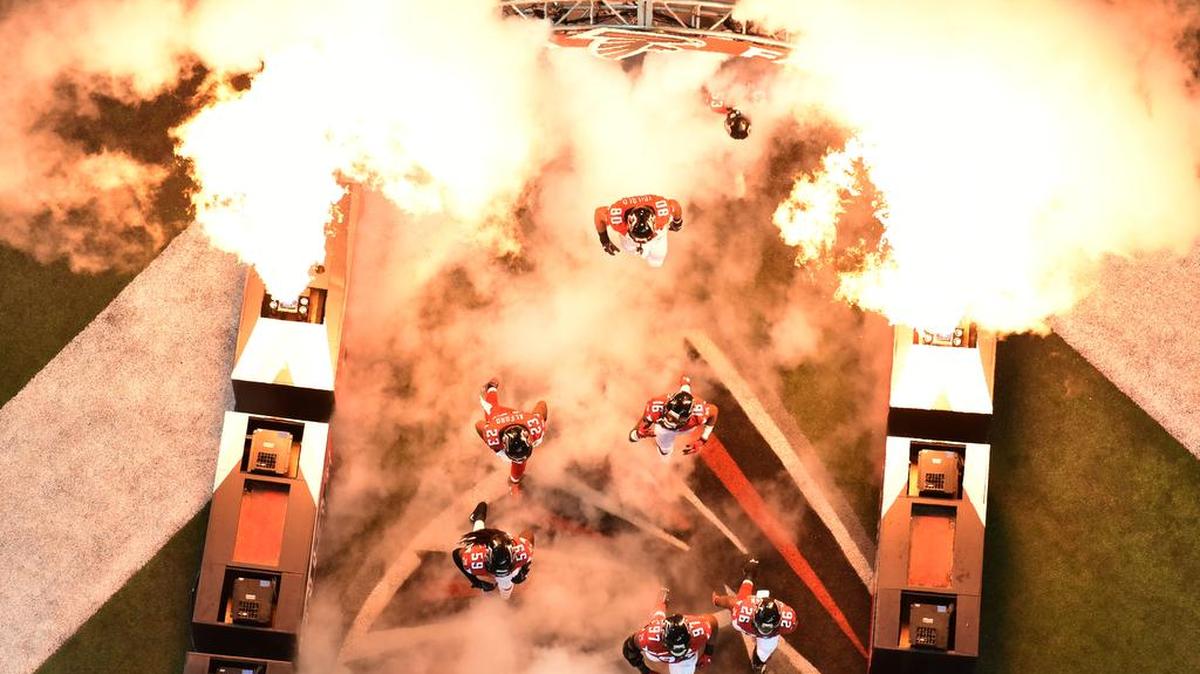The Atlanta Falcons take the field before action against the Seattle Seahawks in the NFC Divisional Playoff on Saturday, Jan. 14, 2017, at the Georgia Dome in Atlanta. The Falcons won, 36-20.