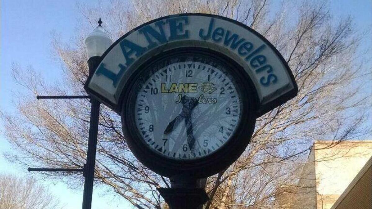 The Lane’s Jeweler’s sign has been on the sidewalk in front of the business at 1110 Broadway for more than 45 years.