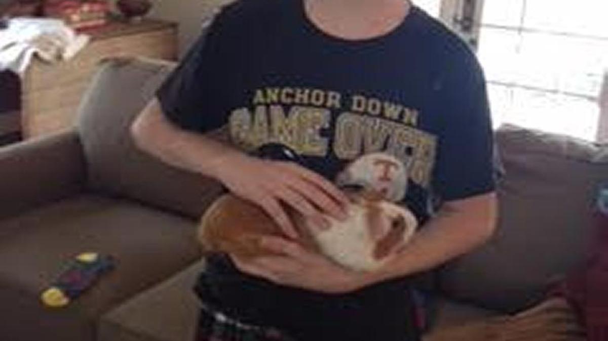 Joe Kendrick-Holmes welcomes Ramona the guinea pig into the family on Dec. 25, 2013.