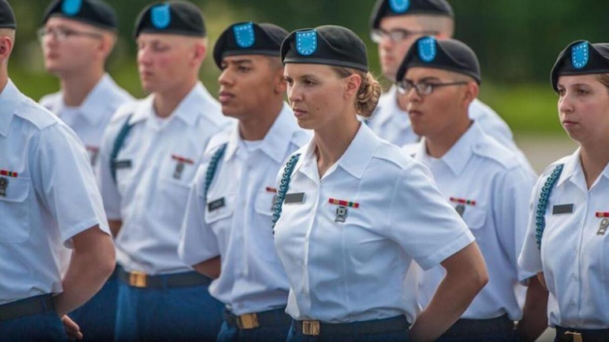 U.S. Army Infantry soldiers-in-training assigned to Alpha Company, 1st Battalion, 19th Infantry Regiment, 198th Infantry Brigade, conduct their “Turning Blue Ceremony,” in which they put on their distinctive blue cords identifying them as infantrymen, on May 18, 2017, at Sand Hill’s Pomeroy Field on Fort Benning.