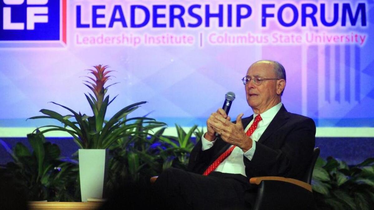 Jim Blanchard speaks to the audience Monday afternoon during the 2016 Jim Blanchard Leadership Forum at the Columbus Convention and Trade Center in Columbus.