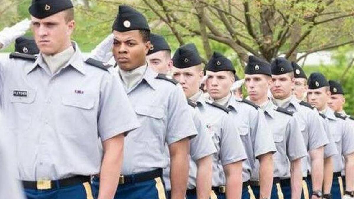 Dante Harris, second from right, was arrested after he took photos of one of his military instructors in a restroom at the University of North Georgia.