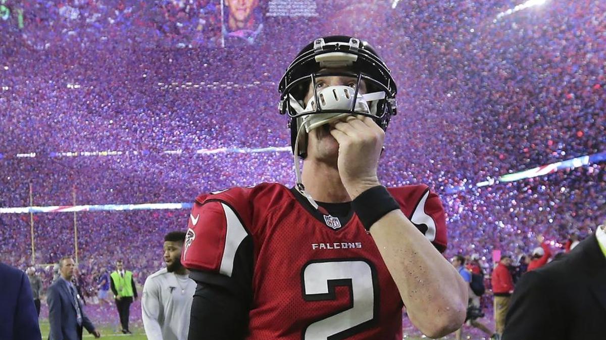 Matt Ryan leaves the field after Super Bowl LI, in which the Falcons blew a 25-point lead late in the third quarter and then lost in overtime to the New England Patriots.