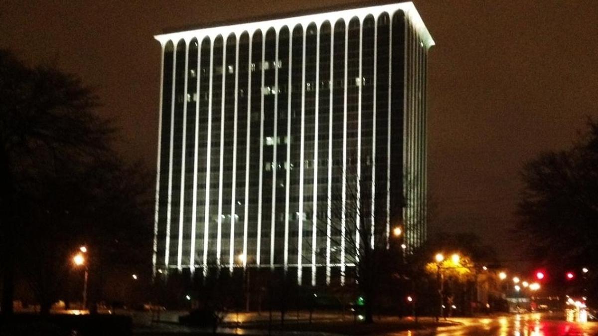 The fake news column said the Government Center would be outlined with running lights like a Las Vegas casino.