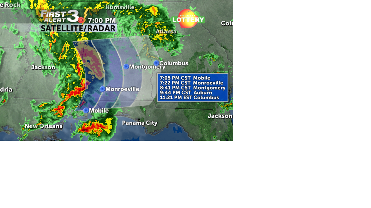 This weather map shows the expected time the storm will hit our area.