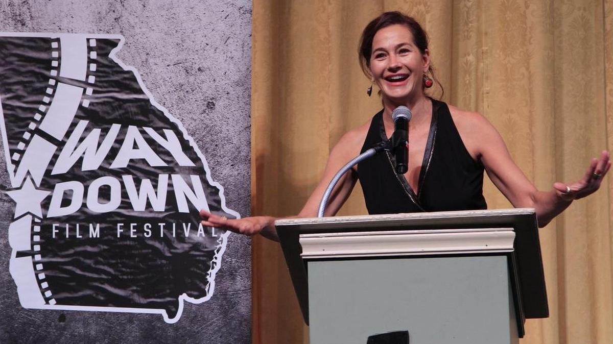 Stacy Cunningham, one of the founders of the Way Down Film Festival, speaks Thursday morning during a news conference where the Community Foundation of the Chattahoochee Valley awarded their organization a $17,000 grant-funded scholarship to help fund the inaugural Way Down Film Festival, scheduled for the Springer Opera House Oct. 21-22.