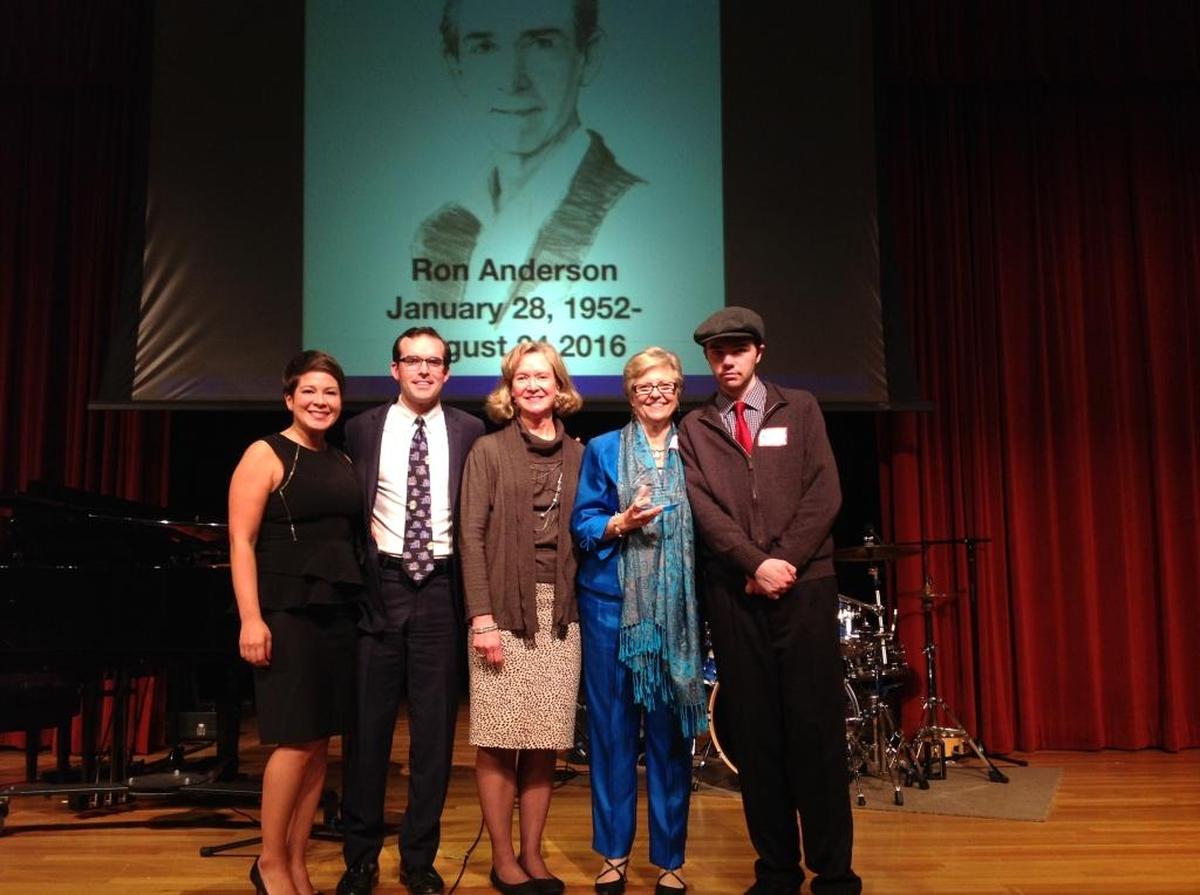 Theresa Garcia Robertson, from left, Cameron Bean, Cindy Sparks, Debbie Anderson and Max Anderson pose after Ron Anderson received the Valley Interfaith Promise Tom Black Compassionate Service Award Tuesday night.