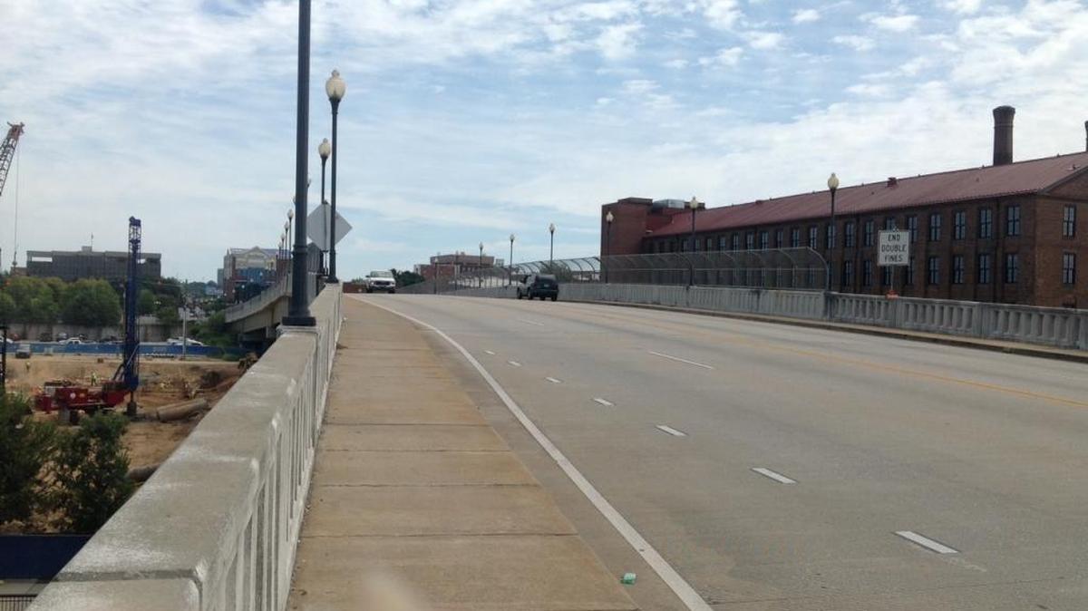 This is a view of screen fencing along the east side of the 13th Street Bridge. There is none on the west side but the Georgia Department of Transportation said it was designed that way.