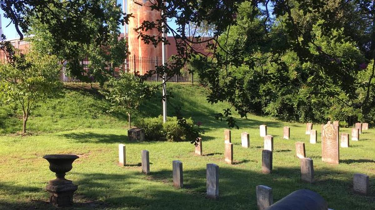 The flagpole in the southwest corner of Linwood Cemetery was empty Thursday as someone apparently stole a Confederate flag that flew on it.