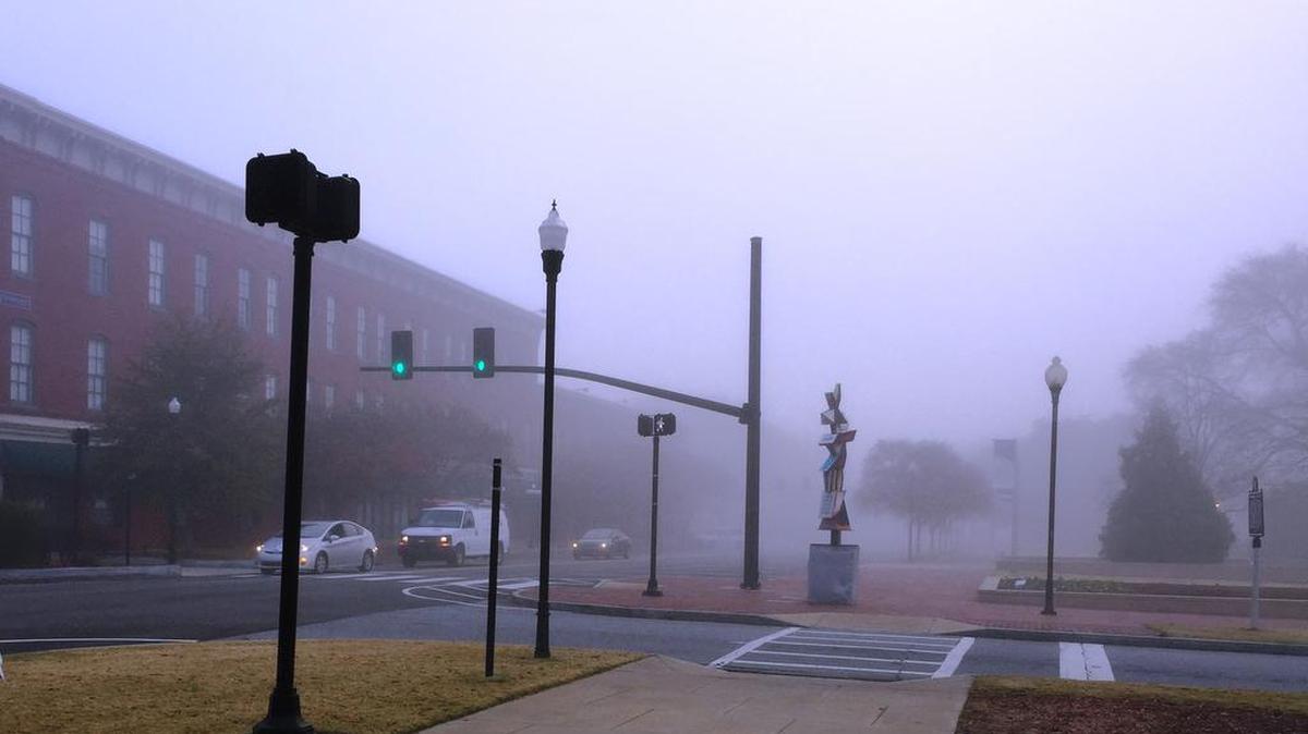 Heavy fog Wednesday morning seriously reduces visibility.