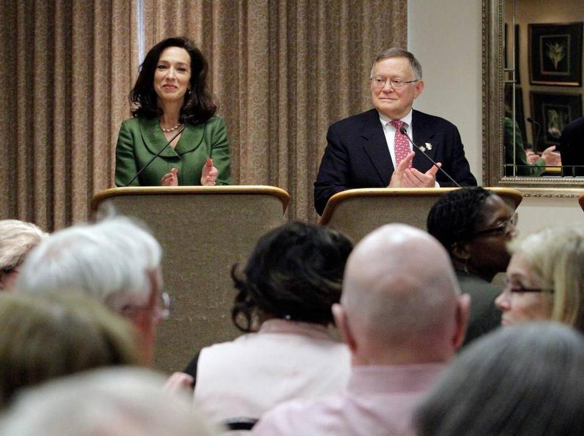 Mayor Teresa Tomlinson and former state Sen. Seth Harp debated the tax freeze referendum several times.