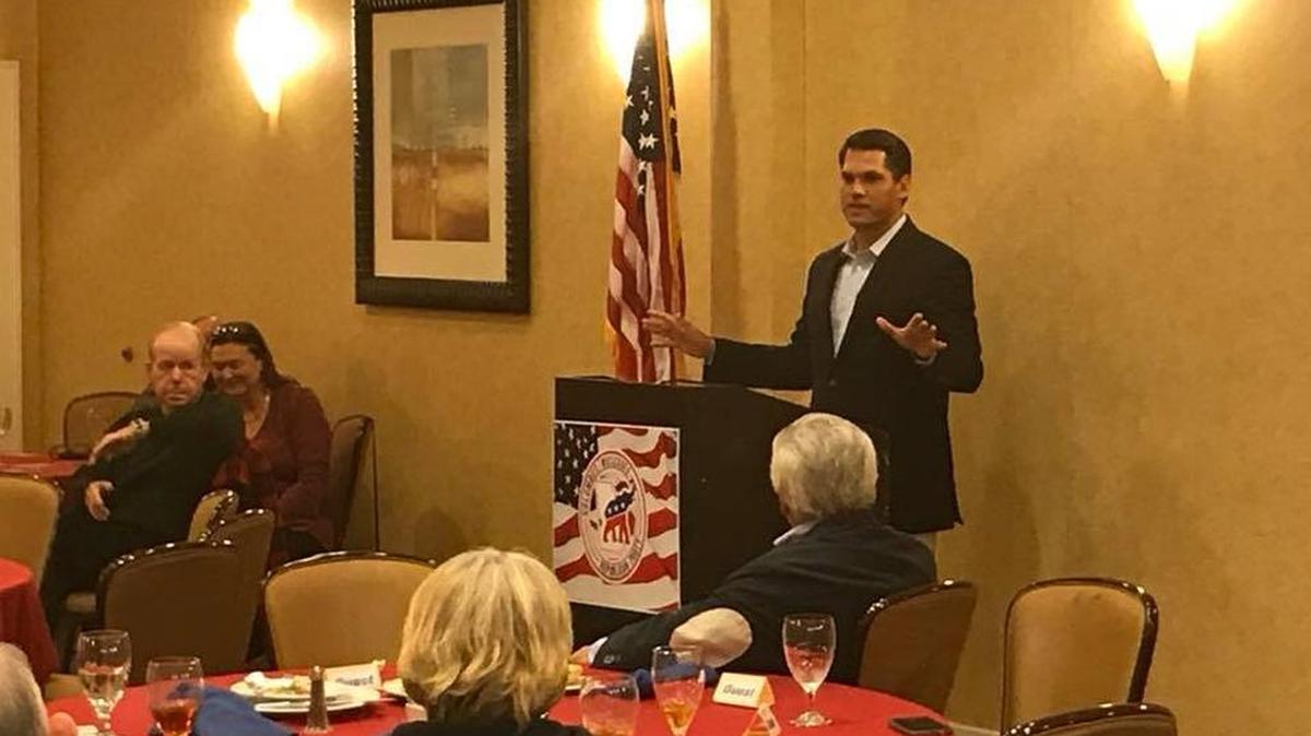State Rep. Geoff Duncan talks to members of the Muscogee County Republican Party during a stop Tuesday at the DoubleTree Hotel in Columbus.