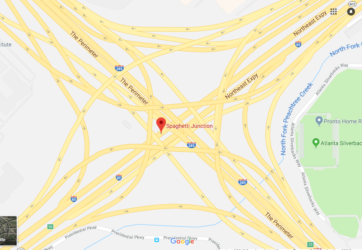 The notorious “Spaghetti Junction” near Atlanta is a snarl of ramp and highway.