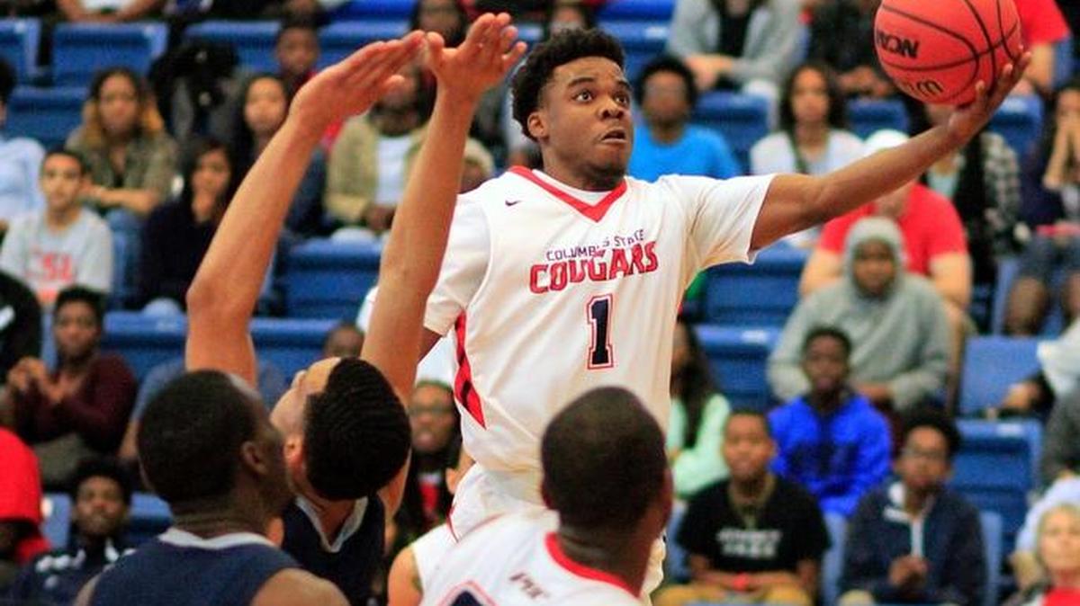 Columbus State University's JaCori Payne goes for a layup during a game last season. Payne scored 19 points Saturday, including the game-winner with three seconds left in regulation