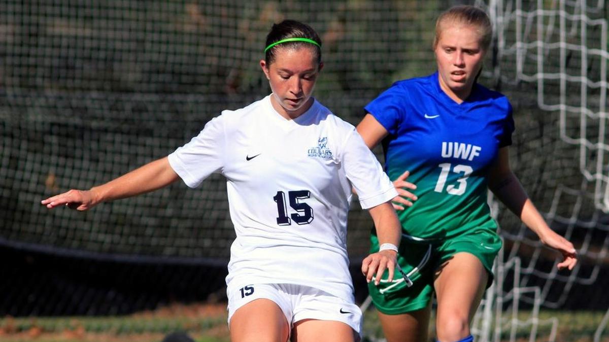 Columbus State University's Amanda Murphy, left, collides with Hannah Wooten of the University of West Florida during a game earlier this season.