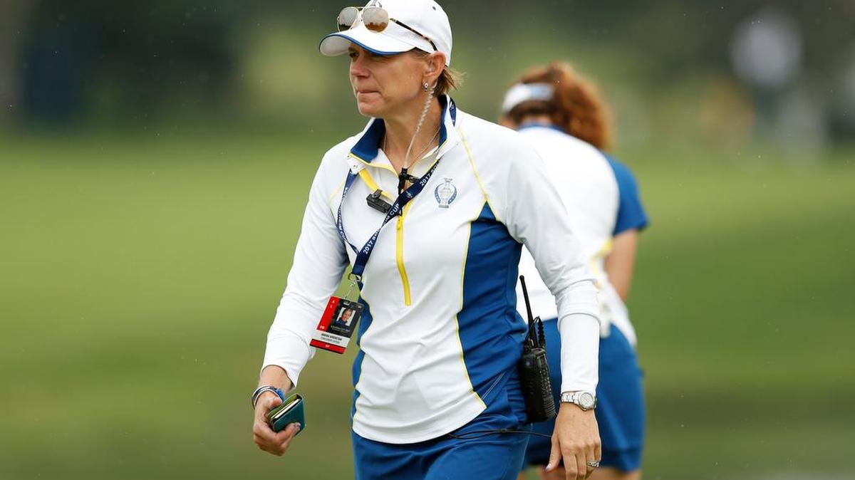 Europe captain Annika Sorenstam, of Sweden, walks on the ninth green during practice for the 2017 Solheim Cup in West Des Moines, Iowa. The Hall of Famer will headline Columbus State University’s Girls in the Game Advance Initiative.