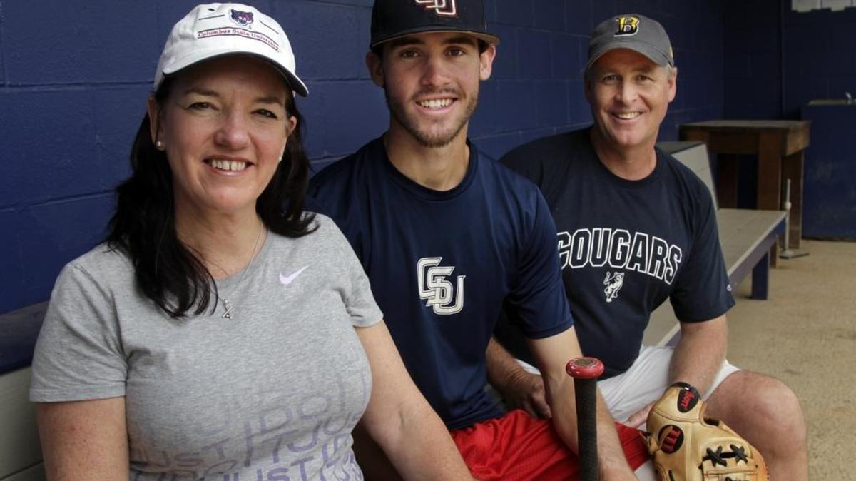Columbus State second baseman Ryan Ihle with his parents Jeff and Leanne Ihle, who traveled from the family home in Ferny Grove, Australia, to watch the Cougars play.