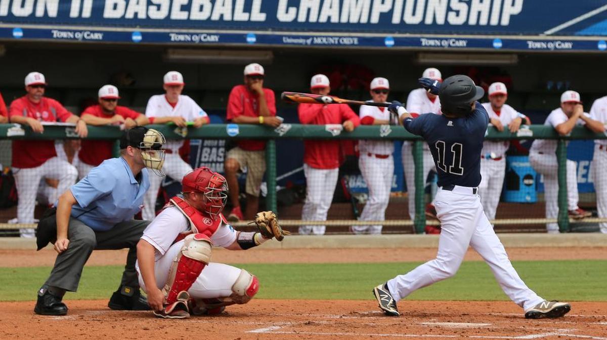 Columbus State sophomore right fielder Drew Webb takes a swing during CSU's 3-2 loss to Florida Southern on Thursday. He singled and score the Cougars' second run.