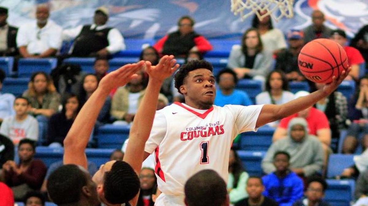 Columbus State University’s JaCori Payne goes for a layup March 5 during the men’s semifinals of the 25th Annual Peach Belt Conference basketball championships at Columbus State University’s Lumpkin Center.