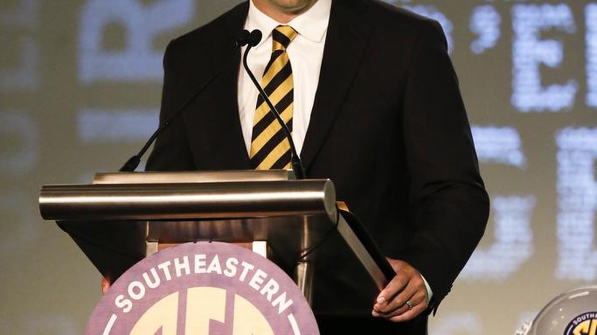 Missouri coach Barry Odom speaks to the media at the Southeastern Conference NCAA college football media days, Wednesday, July 13, 2016.