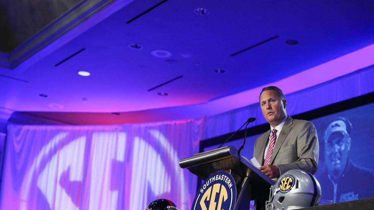 Mississippi head coach Hugh Freeze speaks to the media at the Southeastern Conference NCAA college football media days, Thursday, July 14, 2016.