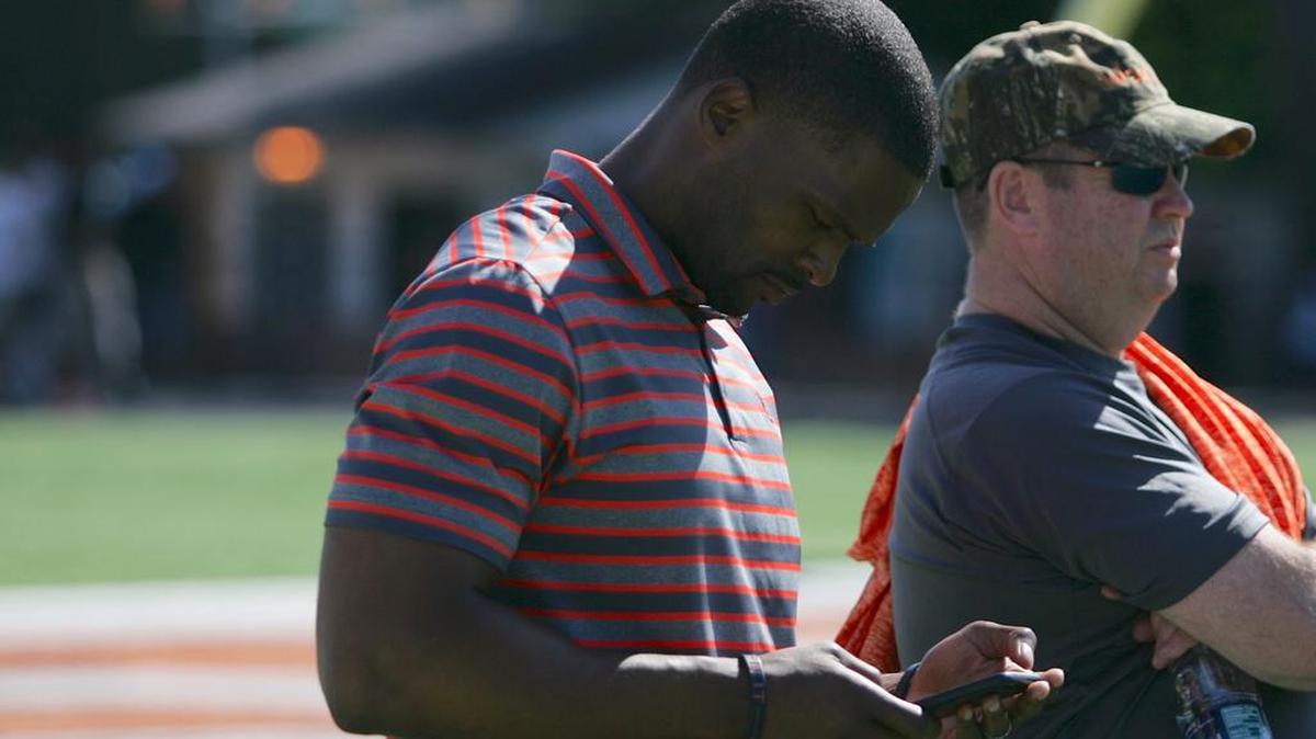 Auburn linebackers coach Travis Williams was at North Cobb High School Friday afternoon to watch linebacker Chandler Wooten announce verbal commitment during halftime of the school's spring game.