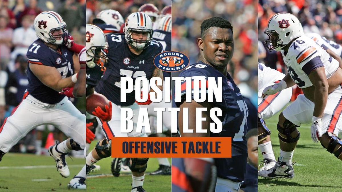 Players competing to start at tackle for Auburn include (from left to right) Braden Smith, Austin Golson, Prince Tega Wanogho and Darius James.