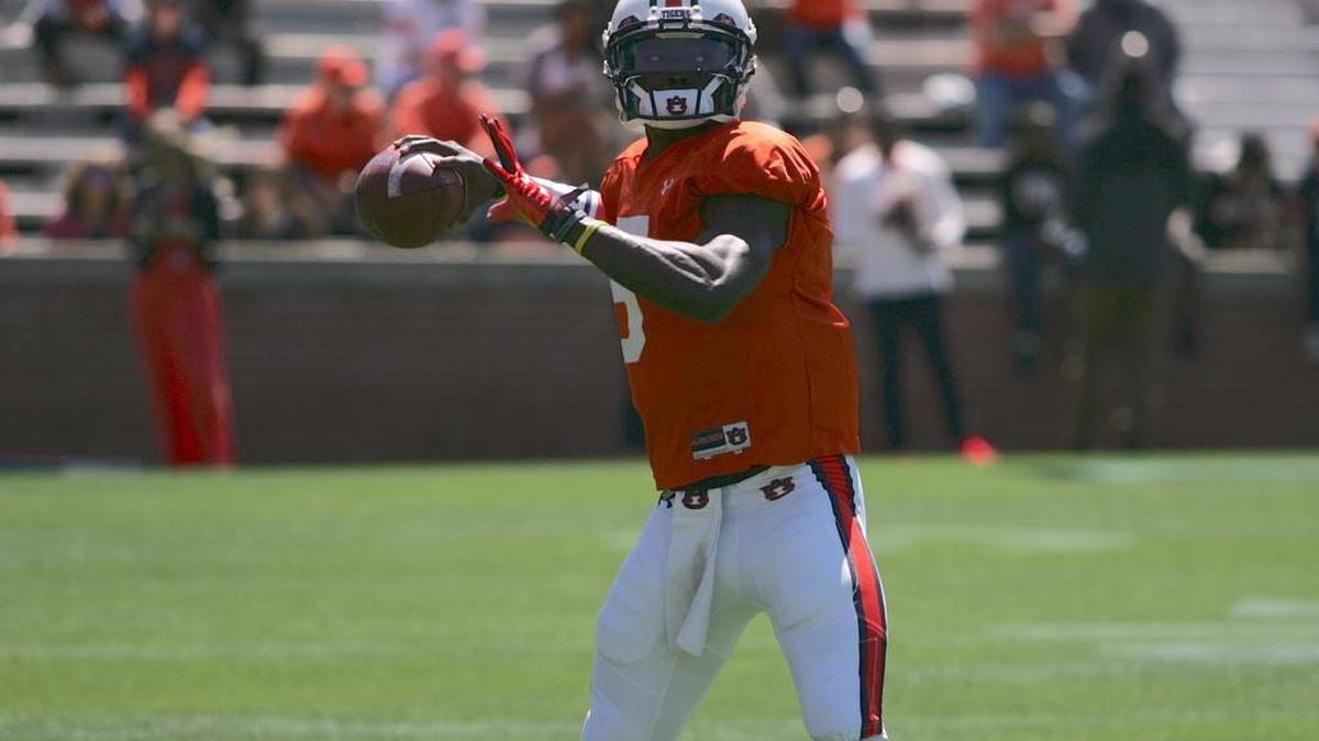Auburn quarterback John Franklin III throws the ball before the program's spring game at Jordan-Hare Stadium in April.