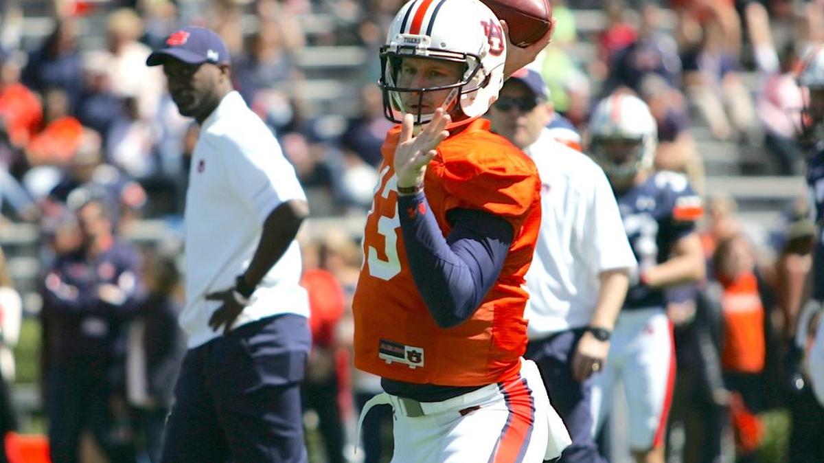 Auburn quarterback Sean White warms up for A-Day on April 9, 2016 at Jordan-Hare Stadium.