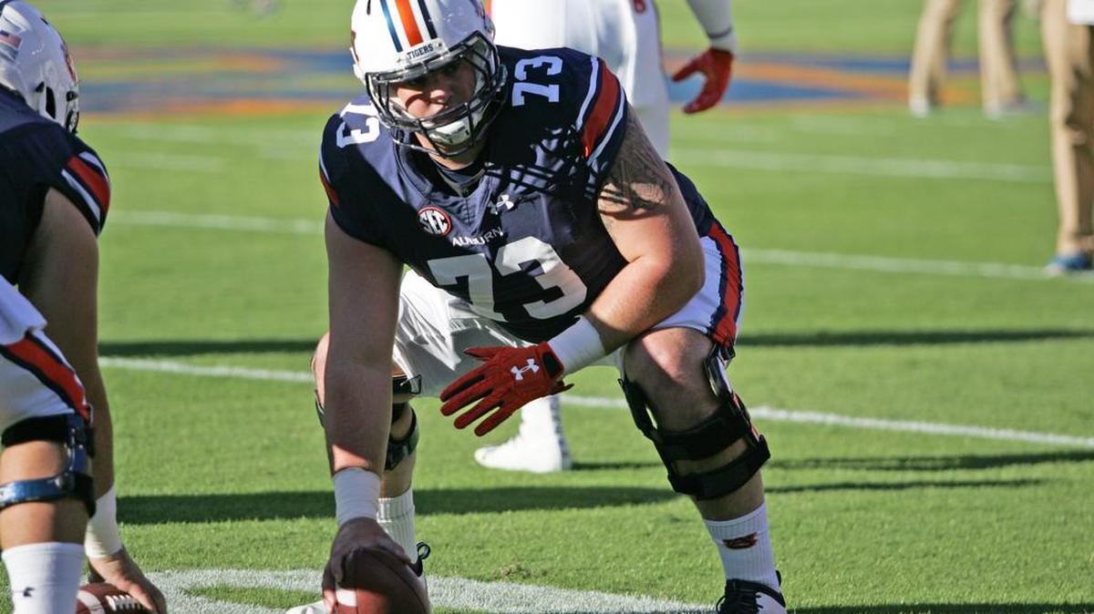 Auburn offensive lineman Austin Golson goes through pregame warmups before facing Arkansas Saturday Oct. 22, 2016 at Jordan-Hare Stadium.