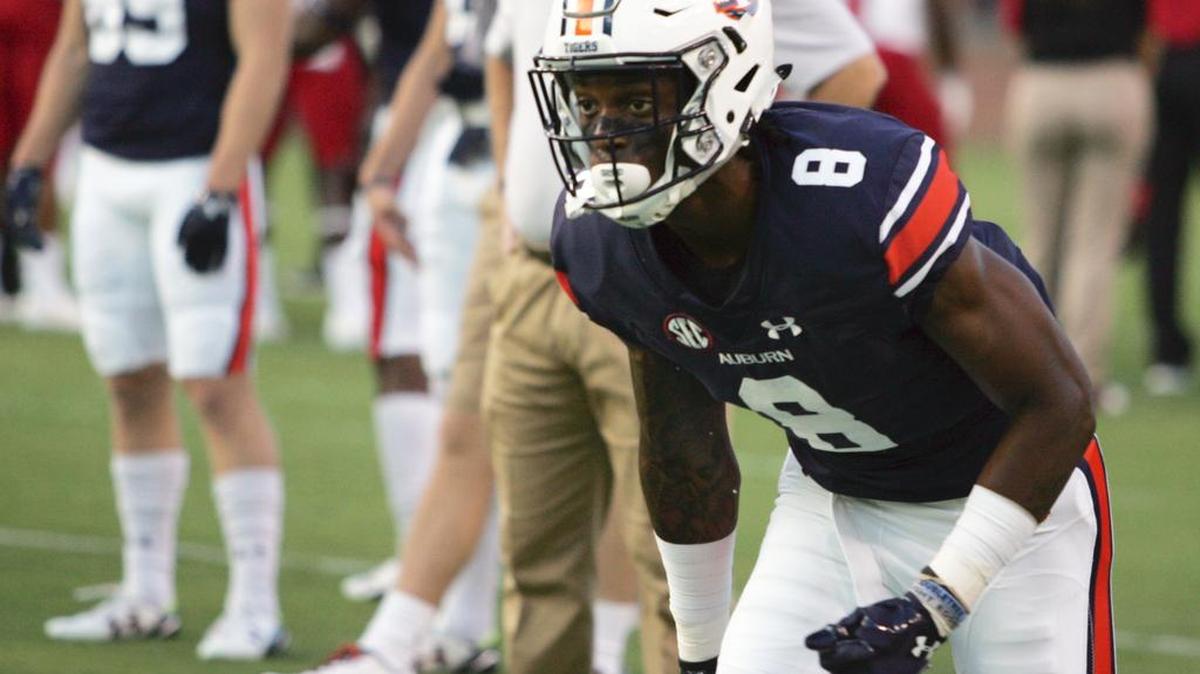 Auburn wide receiver Tony Stevens runs drills at Jordan-Hare Stadium before the team plays Arkansas St. during the 2016 season.