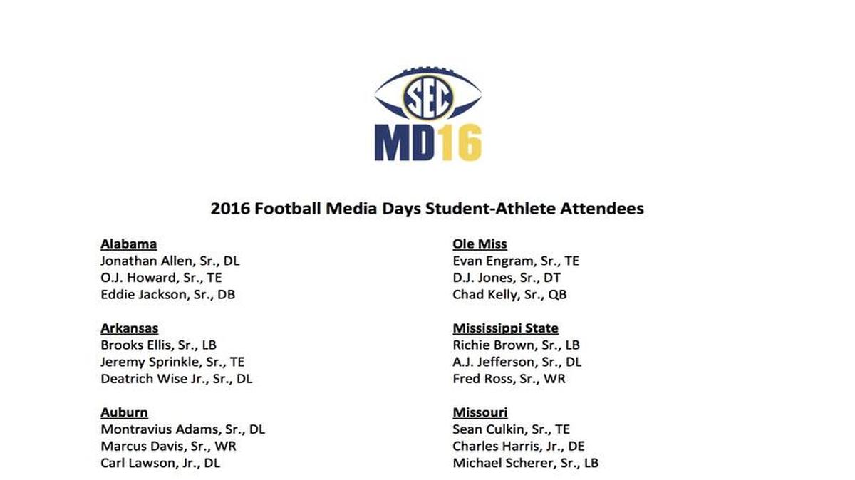 The full list of participants for the 2016 SEC Media Days.