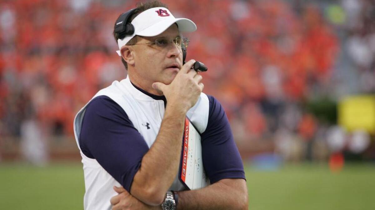 Auburn coach Gus Malzahn on the sidelines as his team faces Texas A&M Saturday, Sept. 17, 2016 at Jordan-Hare Stadium.