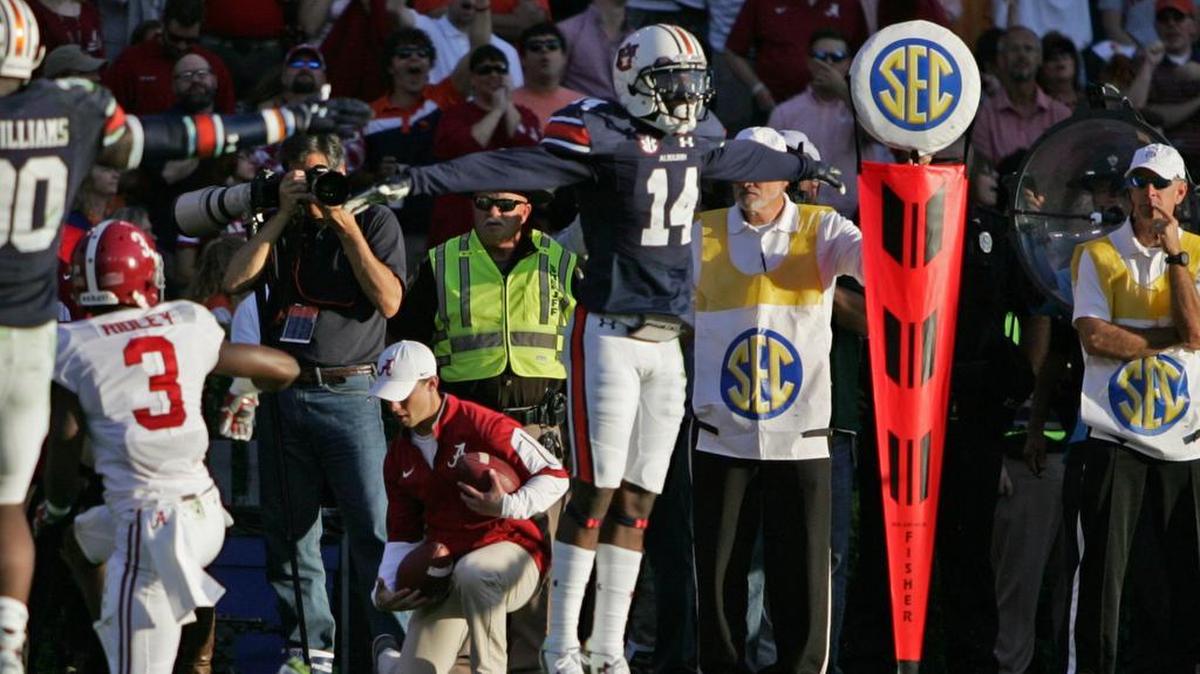 Auburn defensive back Stephen Roberts breaks up a pass last year in the Iron Bowl at Jordan-Hare Stadium.