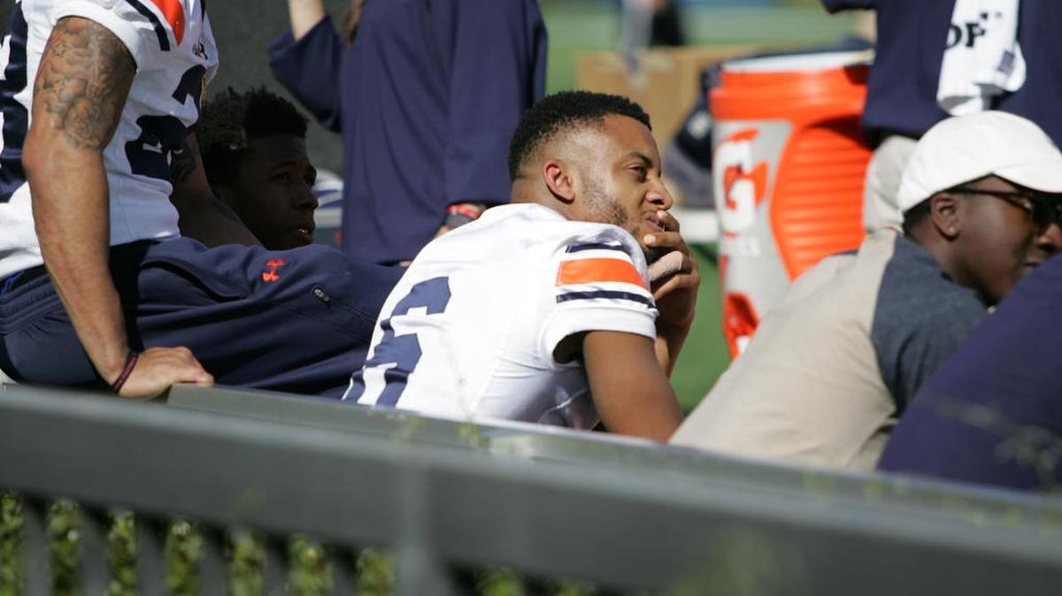 Auburn defensive back Carlton Davis was sidelined with a minor finger injury on A-Day at Jordan-Hare Stadium on April 9.