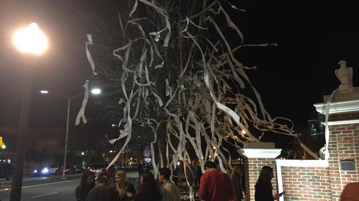 Fans roll Toomer's Corner after Alabama lost the National Title game to Clemson.