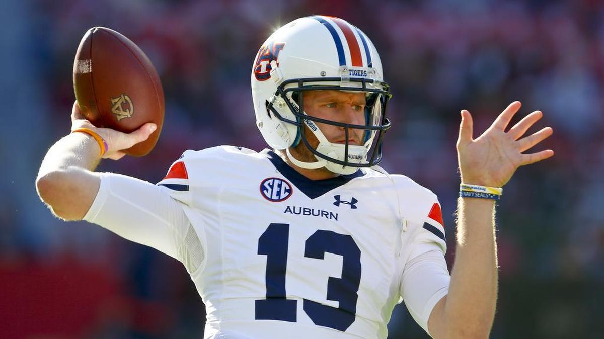 Auburn quarterback Sean White, warms up before a game against Alabama, Saturday, Nov. 26, 2016, in Tuscaloosa, Ala.