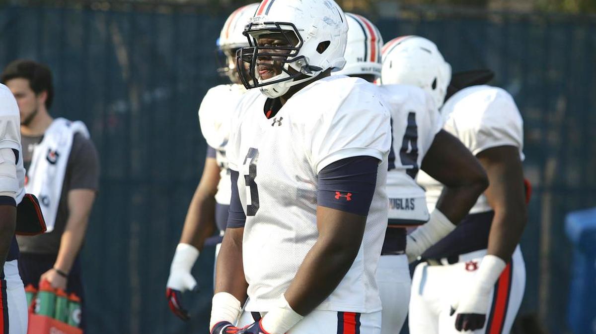 Auburn defensive lineman Marlon Davidson waits for his turn during drills at practice on Tuesday, March 8, 2016.