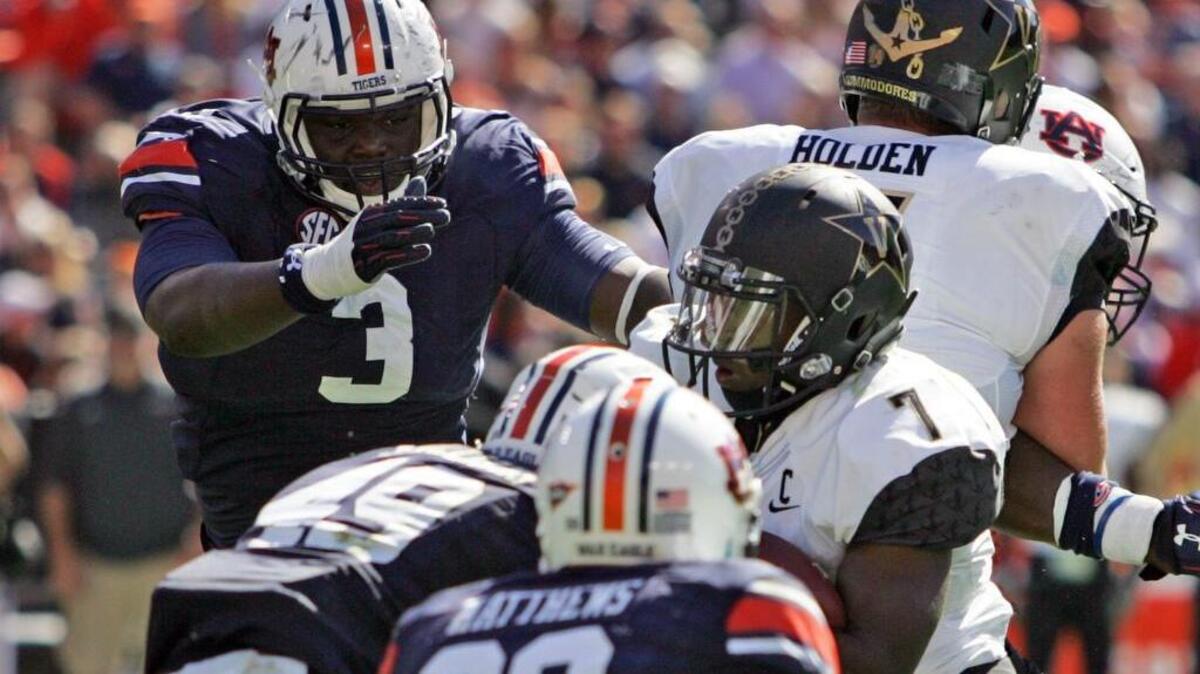 Auburn defensive lineman Marlon Davidson, pictured playing against Vanderbilt Saturday, Nov. 5, 2016 at Jordan-Hare Stadium, is one of the nine players who enrolled early from the team's 2016 recruiting class.