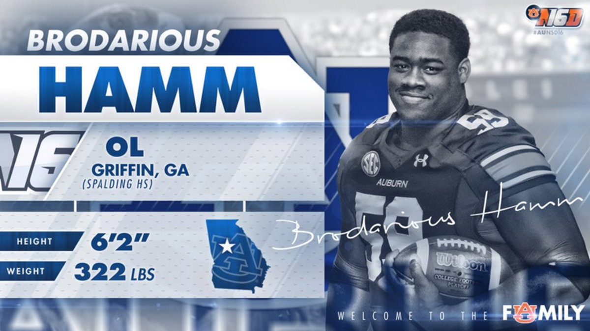 Auburn offensive lineman Brodarious Hamm is battling Hodgkin's lymphoma.